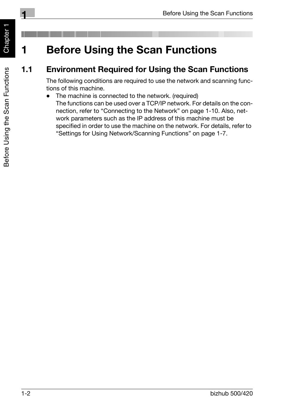 1 before using the scan functions, Before using the scan functions, 1before using the scan functions | Konica Minolta bizhub 500 User Manual | Page 25 / 412