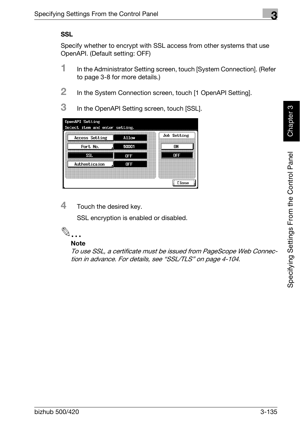 Ssl -135 | Konica Minolta bizhub 500 User Manual | Page 260 / 412