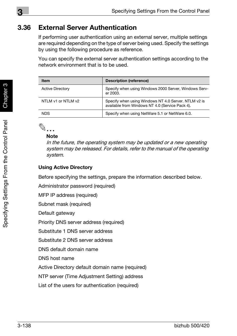 36 external server authentication, External server authentication -138, Using active directory -138 | Konica Minolta bizhub 500 User Manual | Page 263 / 412