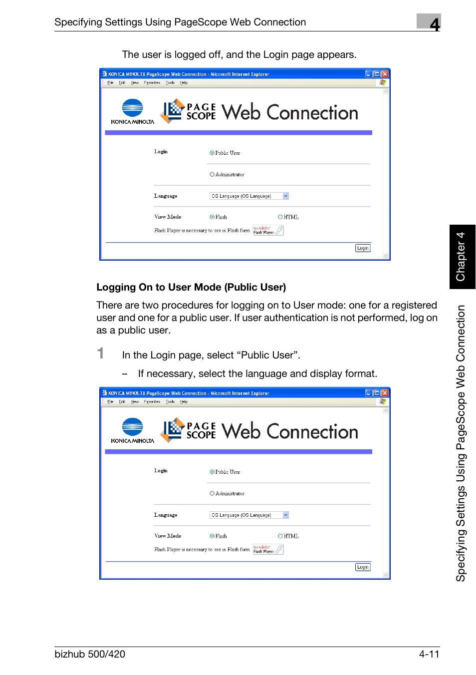 Logging on to user mode (public user) -11 | Konica Minolta bizhub 500 User Manual | Page 282 / 412