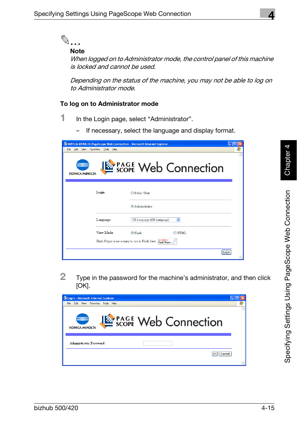 To log on to administrator mode -15 | Konica Minolta bizhub 500 User Manual | Page 286 / 412