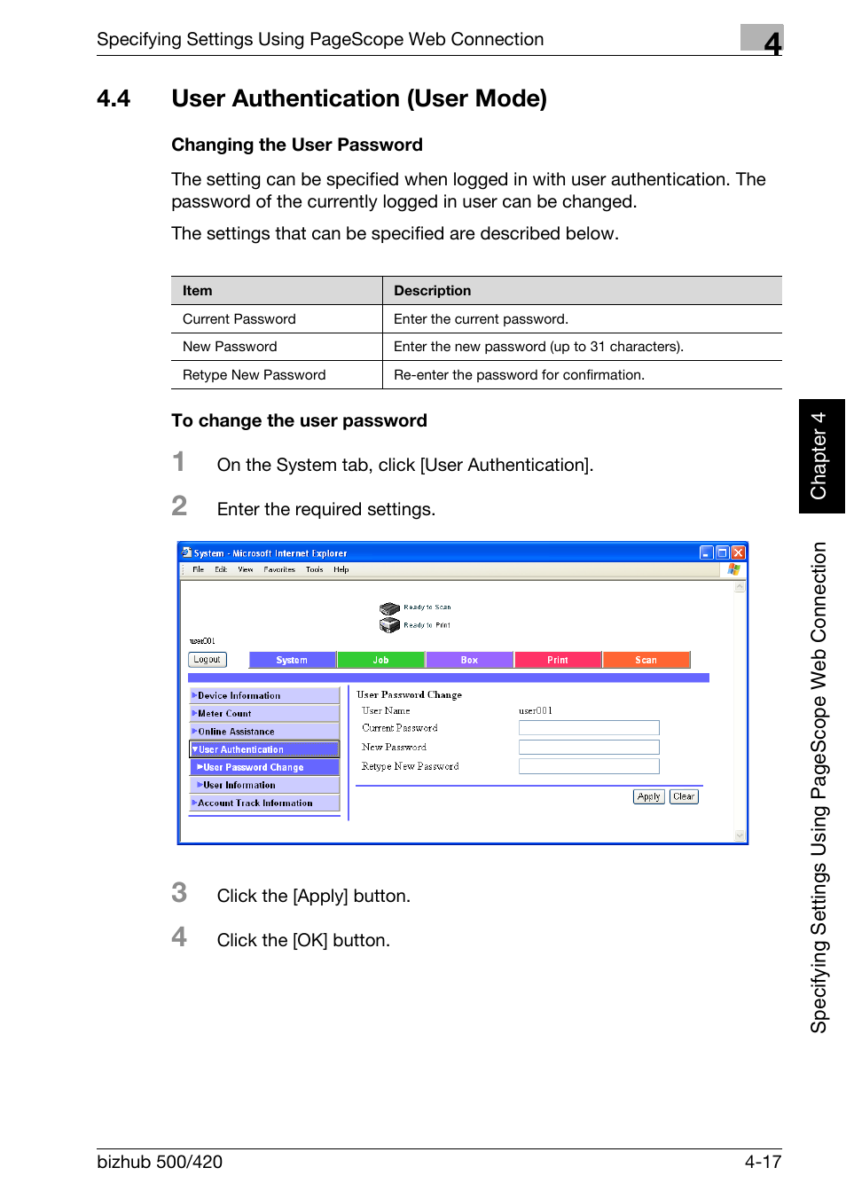 4 user authentication (user mode), User authentication (user mode) -17 | Konica Minolta bizhub 500 User Manual | Page 288 / 412