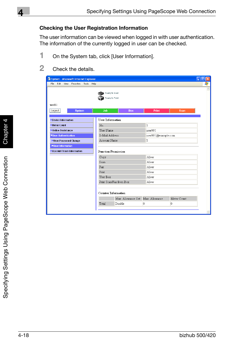 Checking the user registration information -18 | Konica Minolta bizhub 500 User Manual | Page 289 / 412