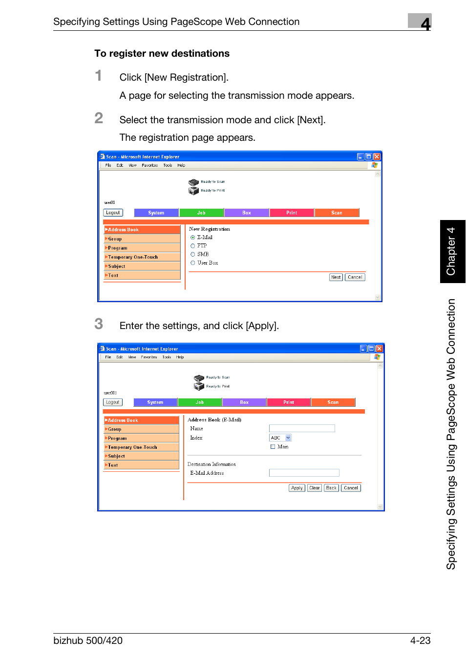 To register new destinations -23 | Konica Minolta bizhub 500 User Manual | Page 294 / 412