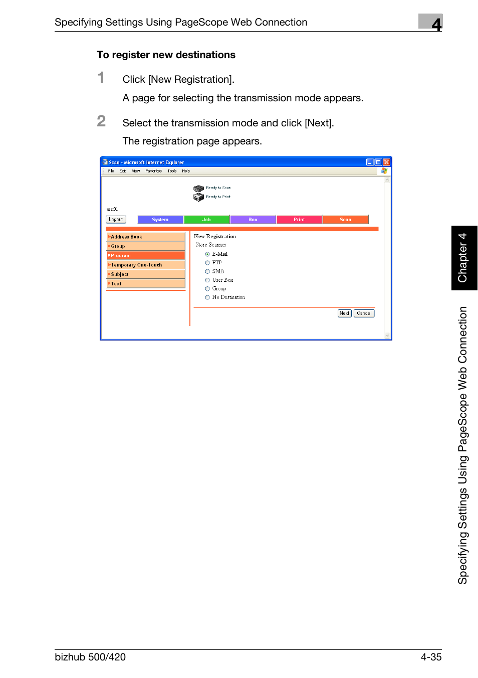 To register new destinations -35 | Konica Minolta bizhub 500 User Manual | Page 306 / 412