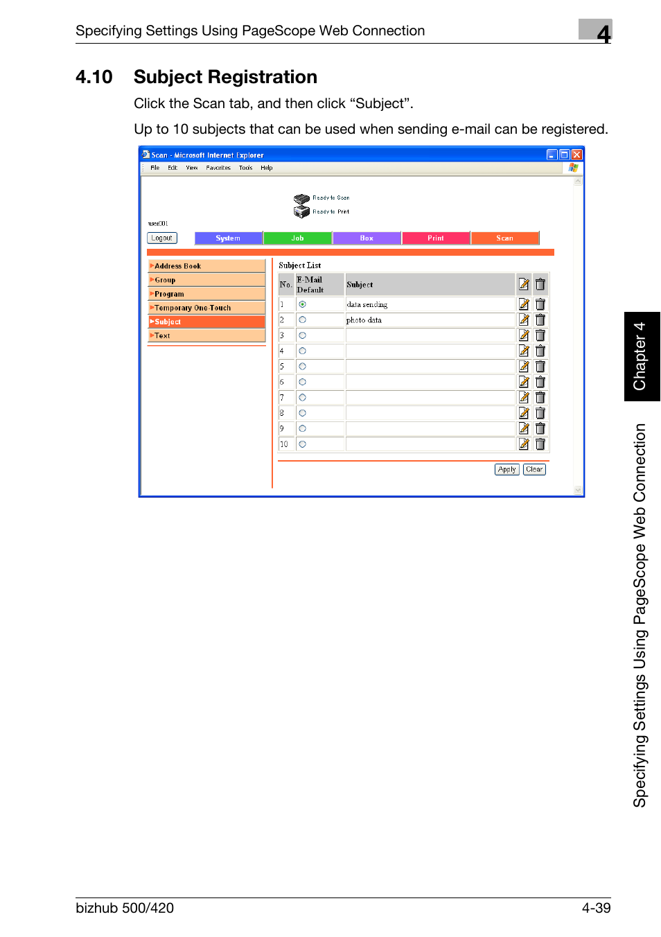 10 subject registration, Subject registration -39 | Konica Minolta bizhub 500 User Manual | Page 310 / 412