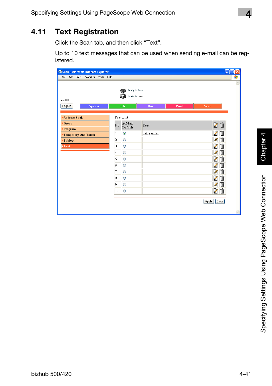 11 text registration, Text registration -41 | Konica Minolta bizhub 500 User Manual | Page 312 / 412