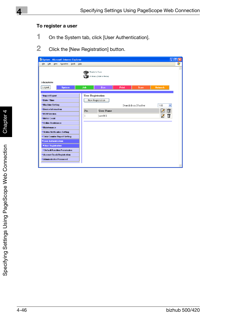 To register a user -46 | Konica Minolta bizhub 500 User Manual | Page 317 / 412