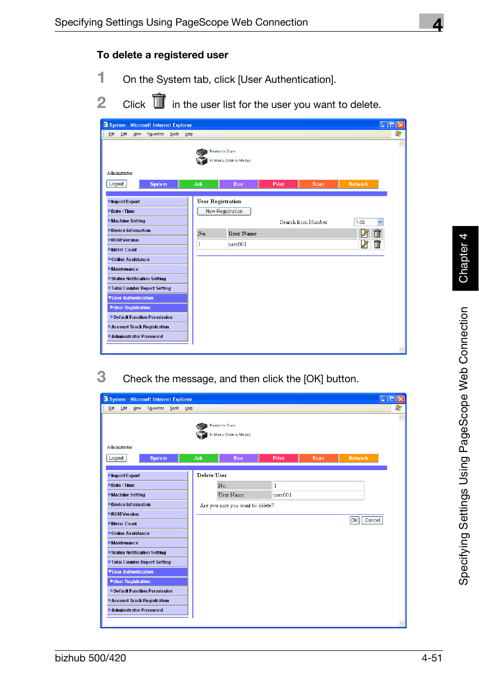 To delete a registered user -51 | Konica Minolta bizhub 500 User Manual | Page 322 / 412