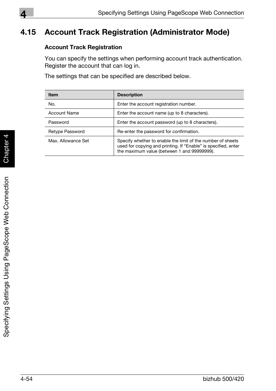 15 account track registration (administrator mode), Account track registration -54 | Konica Minolta bizhub 500 User Manual | Page 325 / 412