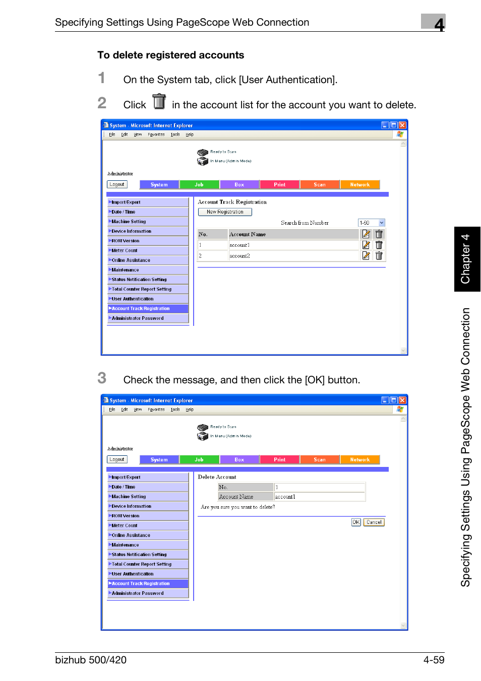 To delete registered accounts -59 | Konica Minolta bizhub 500 User Manual | Page 330 / 412