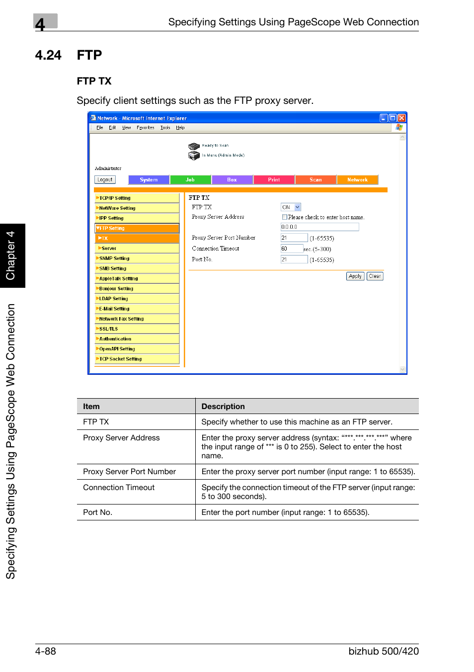 24 ftp, Ftp -88, Ftp tx -88 | Konica Minolta bizhub 500 User Manual | Page 359 / 412