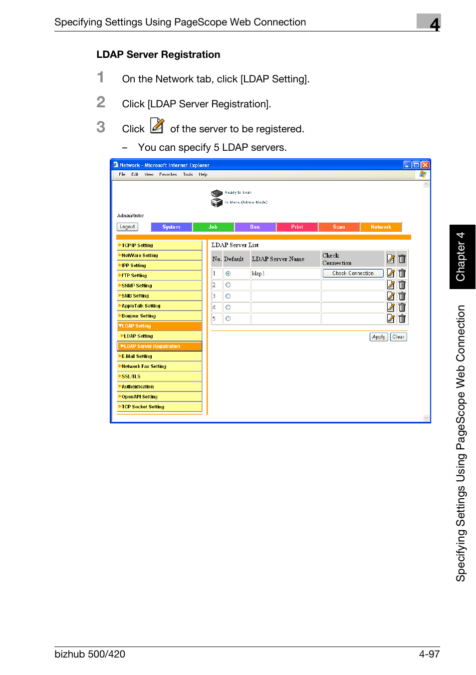 Ldap server registration -97 | Konica Minolta bizhub 500 User Manual | Page 368 / 412