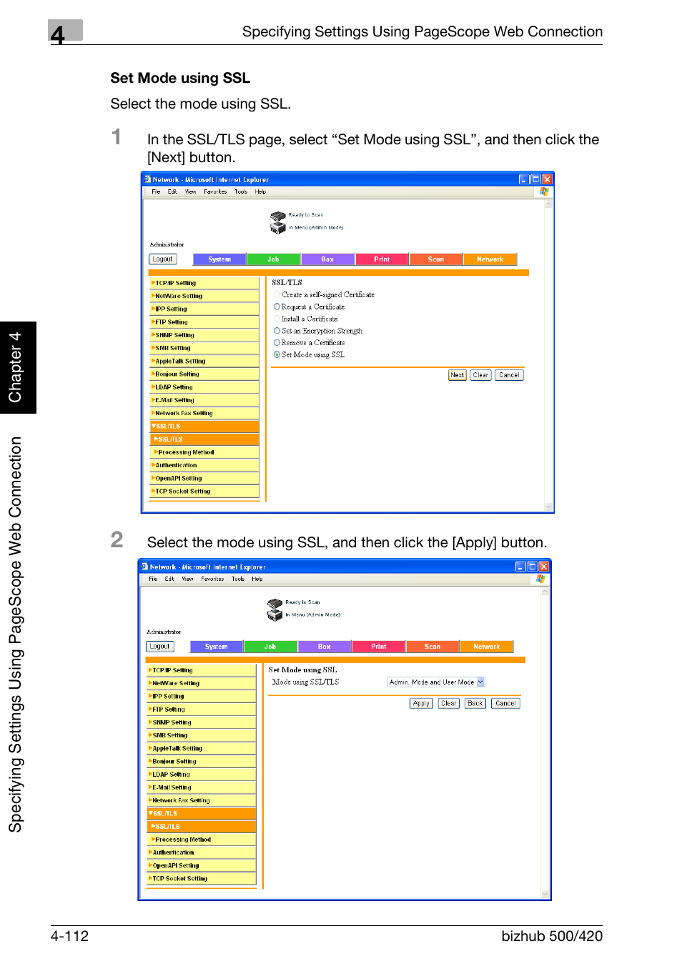 Set mode using ssl -112 | Konica Minolta bizhub 500 User Manual | Page 383 / 412