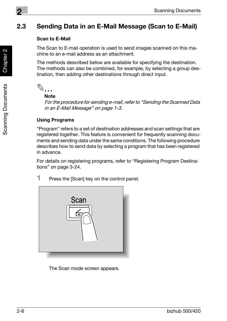 Scan to e-mail -6 using programs -6, Scan | Konica Minolta bizhub 500 User Manual | Page 41 / 412