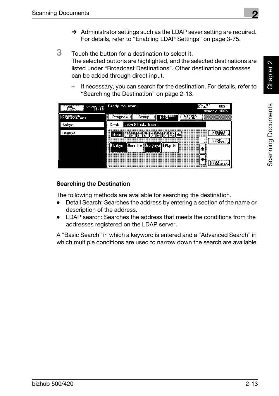 Searching the destination -13 | Konica Minolta bizhub 500 User Manual | Page 48 / 412