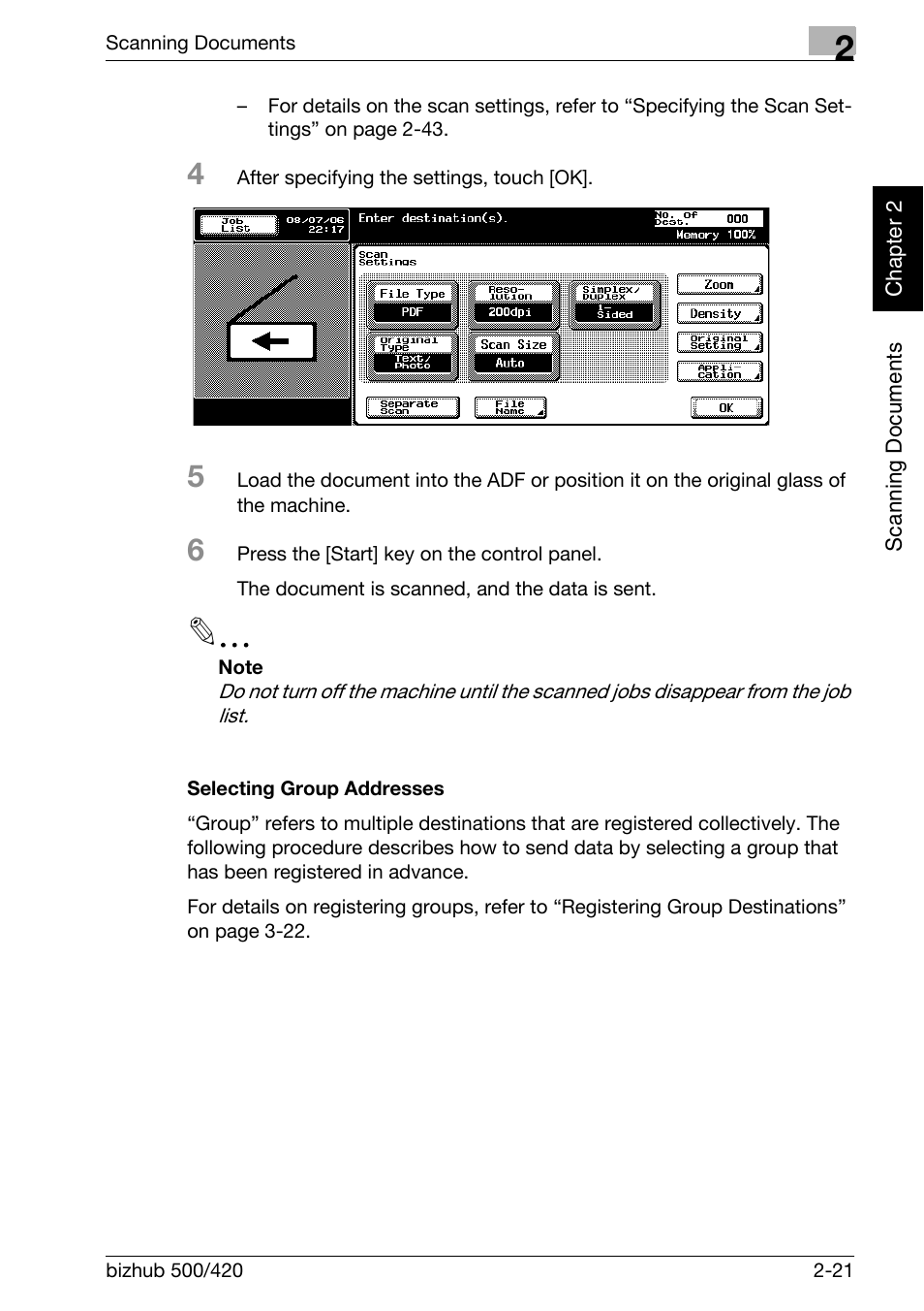 Selecting group addresses -21 | Konica Minolta bizhub 500 User Manual | Page 56 / 412