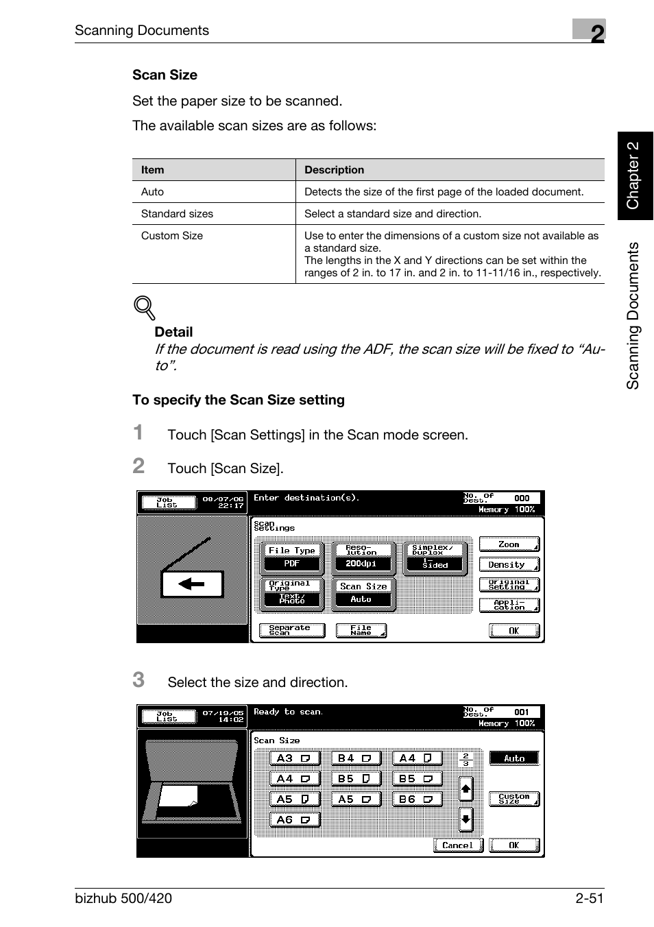 Scan size -51 to specify the scan size setting -51 | Konica Minolta bizhub 500 User Manual | Page 86 / 412