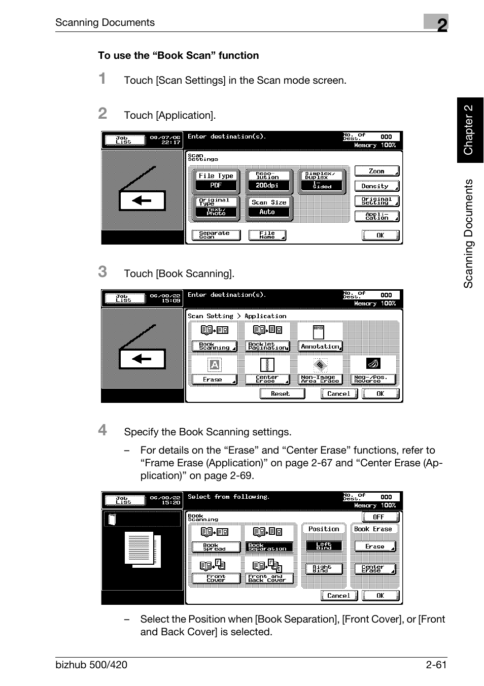 To use the “book scan” function -61 | Konica Minolta bizhub 500 User Manual | Page 96 / 412