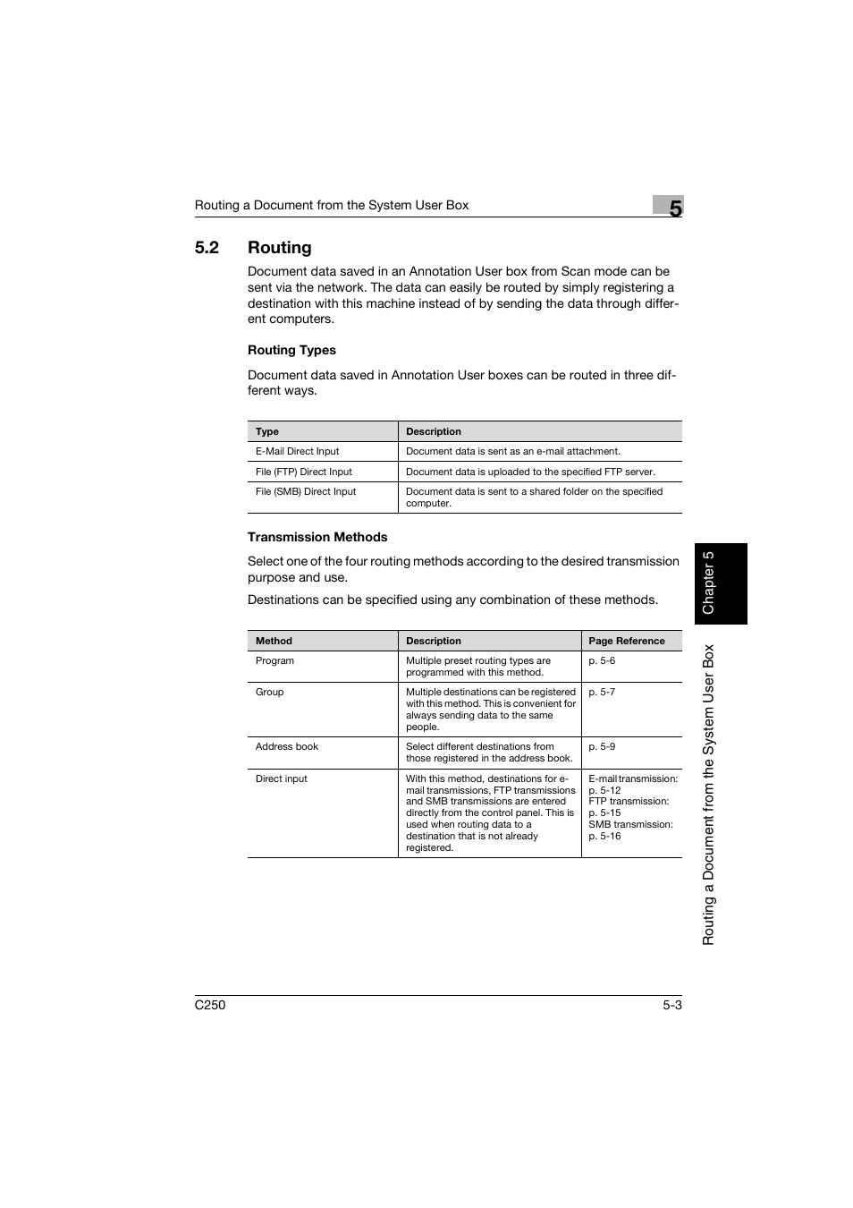 2 routing, Routing types, Transmission methods | Routing -3, Routing types -3 transmission methods -3 | Konica Minolta bizhub C250 User Manual | Page 106 / 194