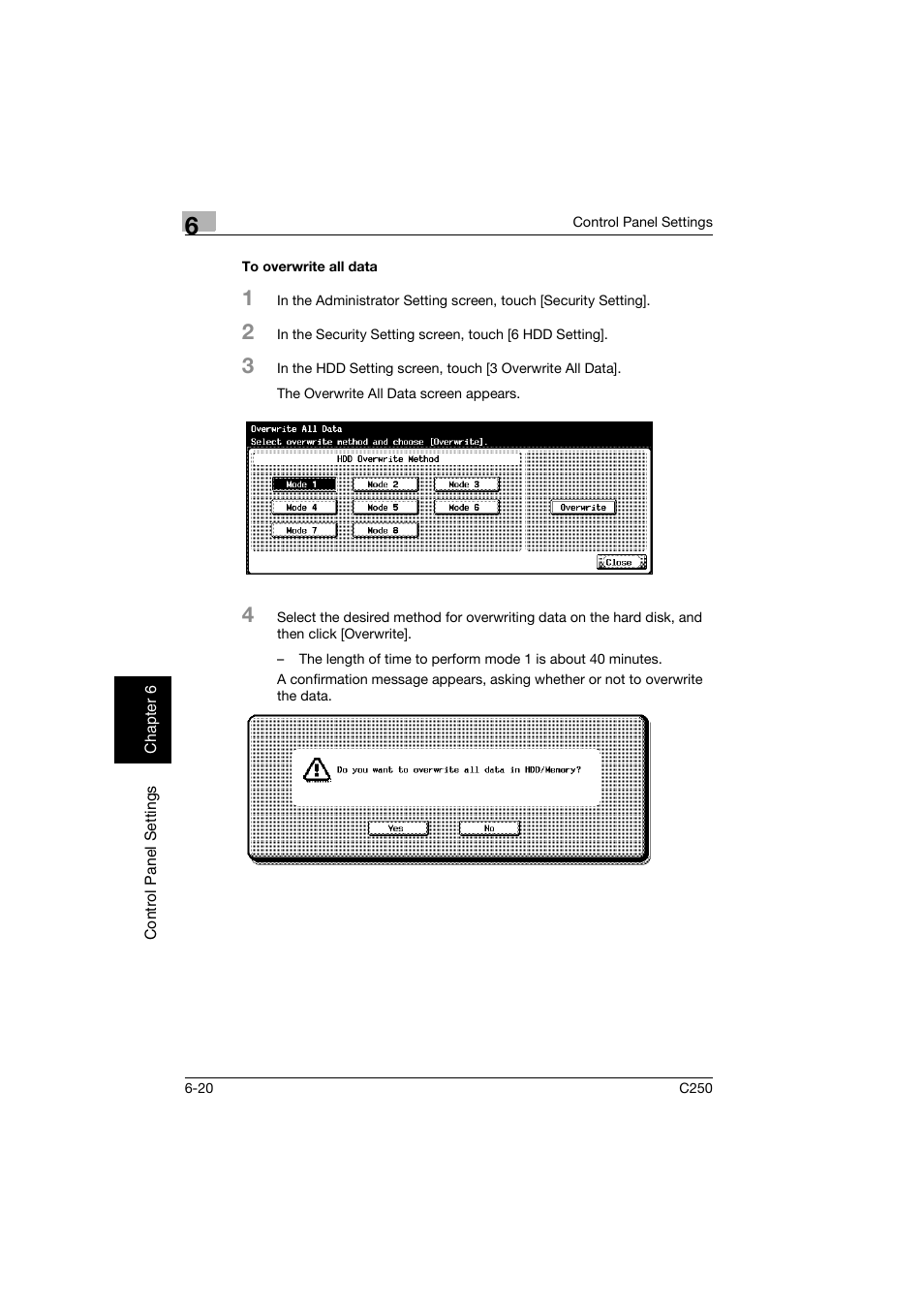 To overwrite all data, To overwrite all data -20 | Konica Minolta bizhub C250 User Manual | Page 145 / 194