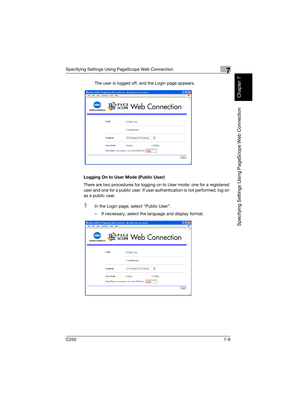 Logging on to user mode (public user), Logging on to user mode (public user) -9 | Konica Minolta bizhub C250 User Manual | Page 162 / 194