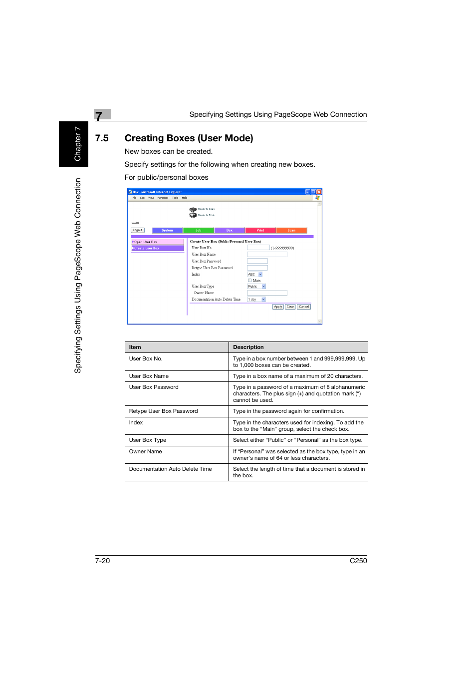5 creating boxes (user mode), Creating boxes (user mode) -20 | Konica Minolta bizhub C250 User Manual | Page 173 / 194