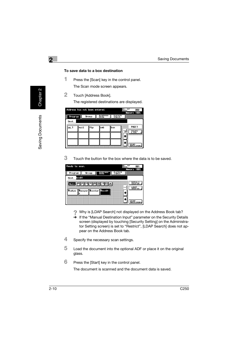 To save data to a box destination, To save data to a box destination -10 | Konica Minolta bizhub C250 User Manual | Page 33 / 194