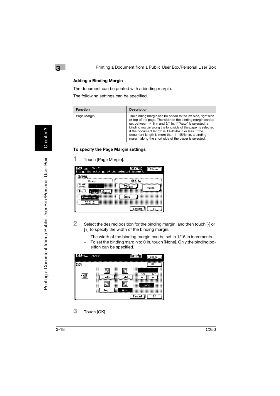 Adding a binding margin, P. 3-18 | Konica Minolta bizhub C250 User Manual | Page 55 / 194