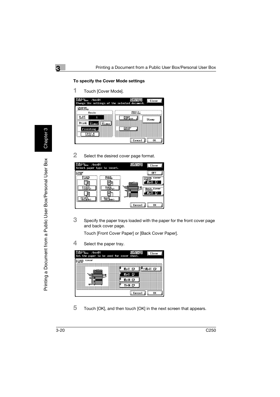 To specify the cover mode settings, To specify the cover mode settings -20 | Konica Minolta bizhub C250 User Manual | Page 57 / 194