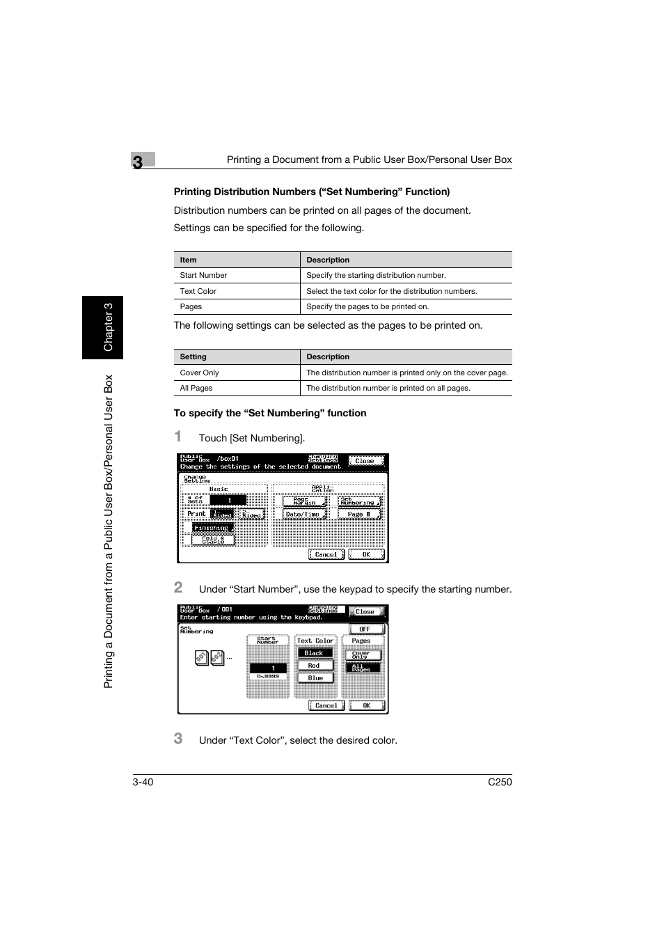 To specify the “set numbering” function, P. 3-40 | Konica Minolta bizhub C250 User Manual | Page 77 / 194