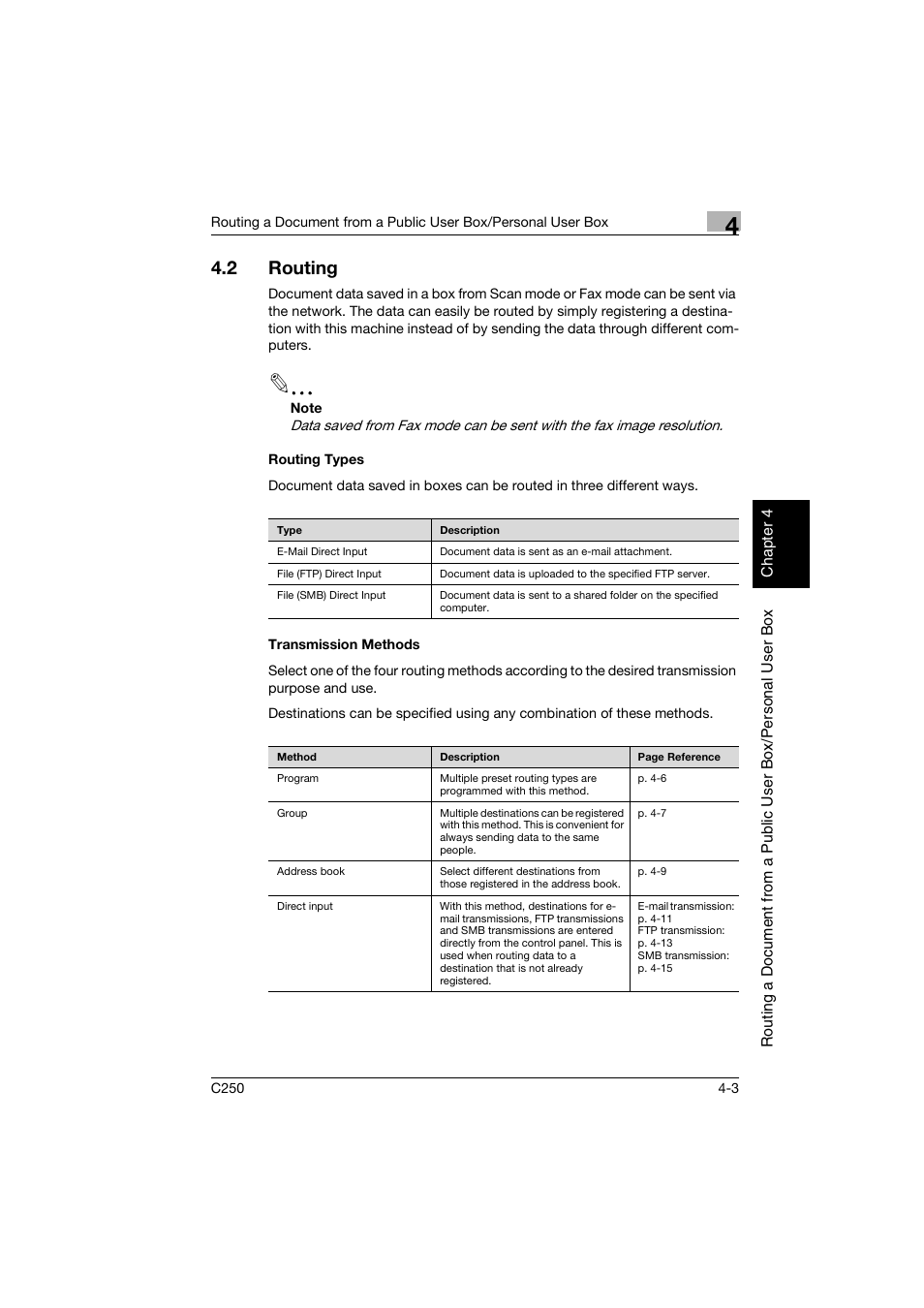 2 routing, Routing types, Transmission methods | Routing -3, Routing types -3 transmission methods -3 | Konica Minolta bizhub C250 User Manual | Page 84 / 194