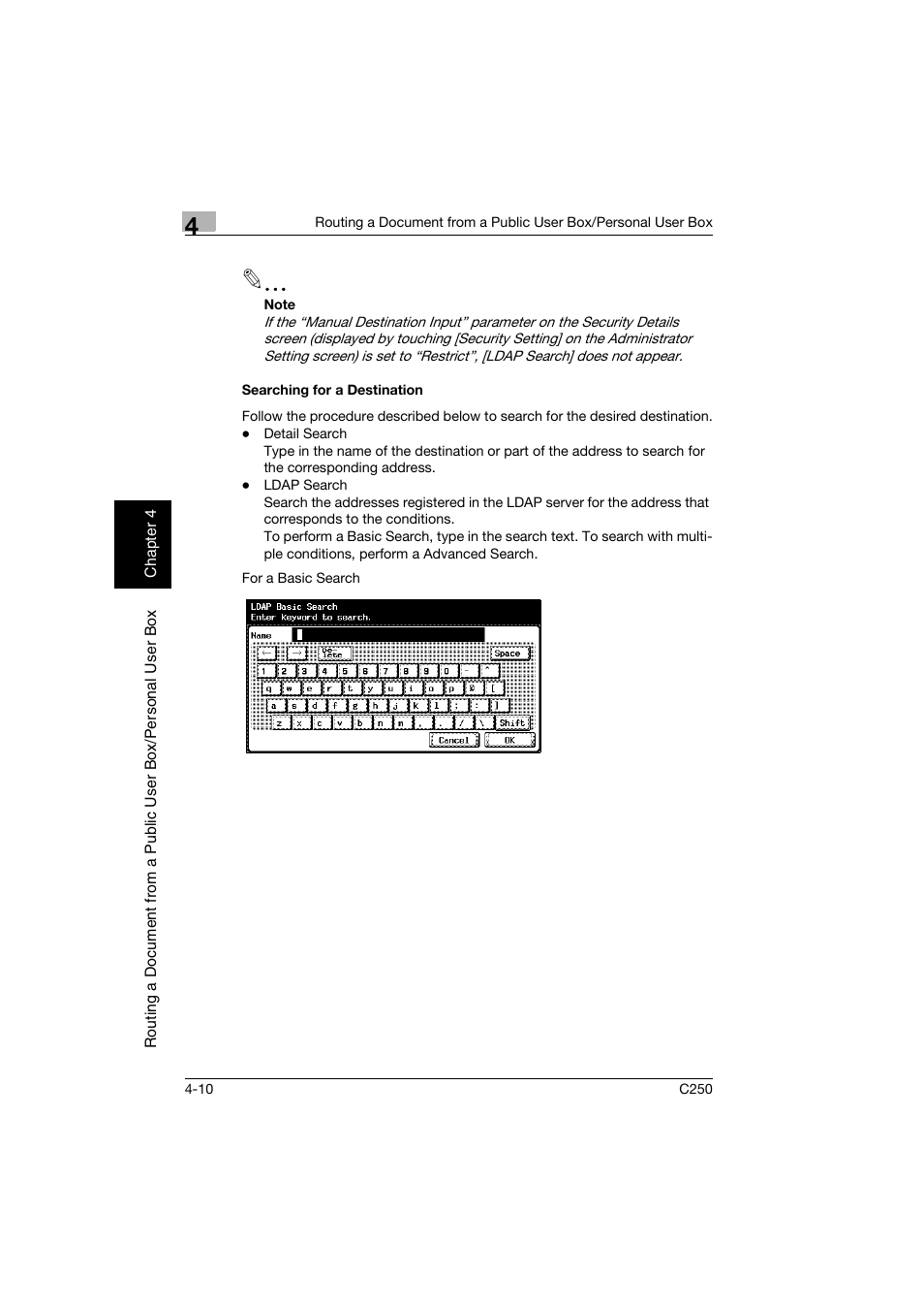 Searching for a destination, Searching for a destination -10 | Konica Minolta bizhub C250 User Manual | Page 91 / 194