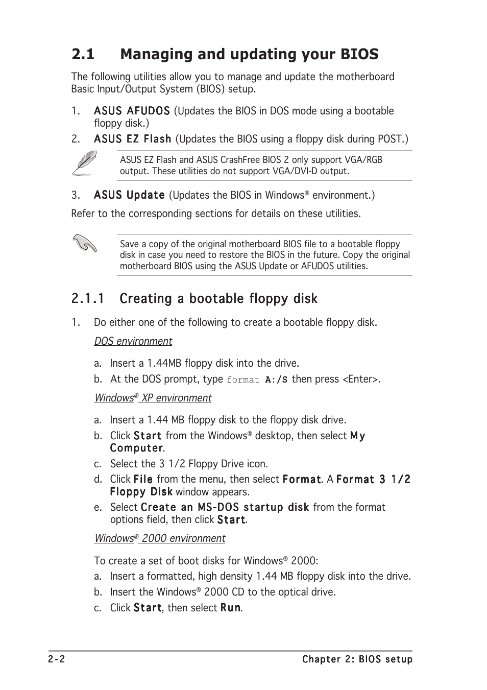 1 managing and updating your bios | Asus A8N-VM CSM User Manual | Page 42 / 86