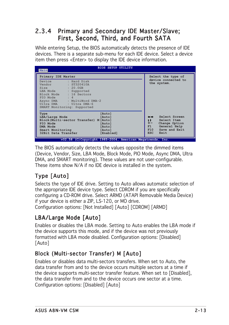 Type [auto, Lba/large mode [auto, Block (multi-sector transfer) m [auto | Asus A8N-VM CSM User Manual | Page 53 / 86