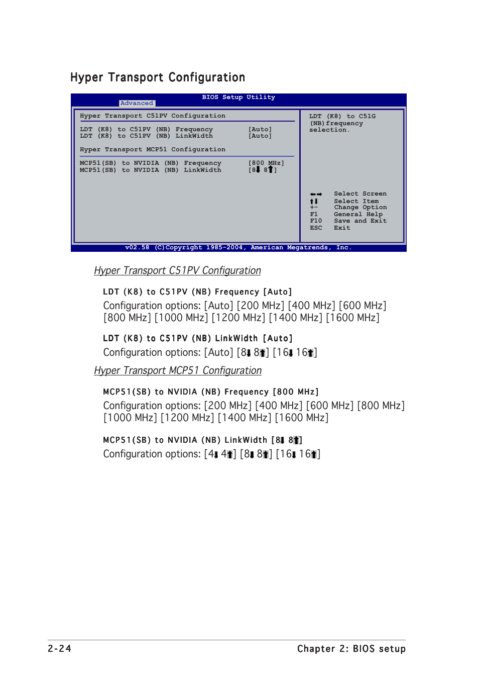 Hyper transport configuration, Hyper transport c51pv configuration | Asus A8N-VM CSM User Manual | Page 64 / 86