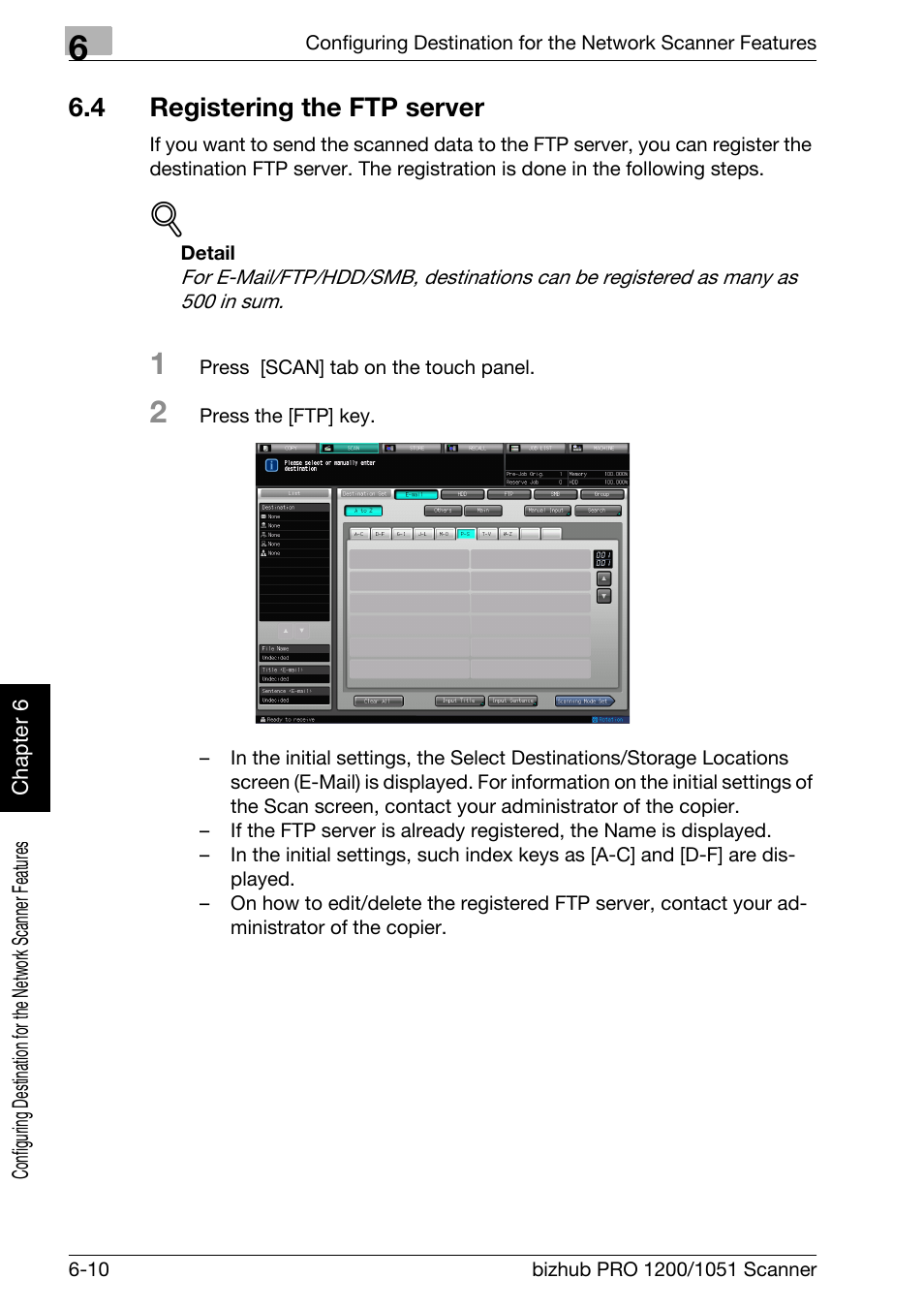 4 registering the ftp server, Registering the ftp server -10, Registering the ftp server | P.6-10 | Konica Minolta bizhub PRO 1200 User Manual | Page 101 / 170