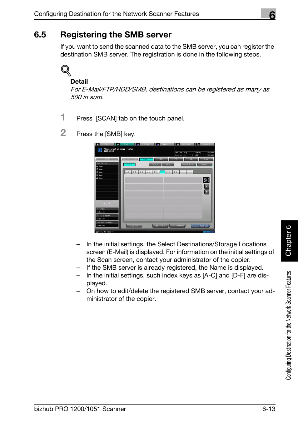 5 registering the smb server, Registering the smb server -13, Registering the smb server | P.6-13 | Konica Minolta bizhub PRO 1200 User Manual | Page 104 / 170