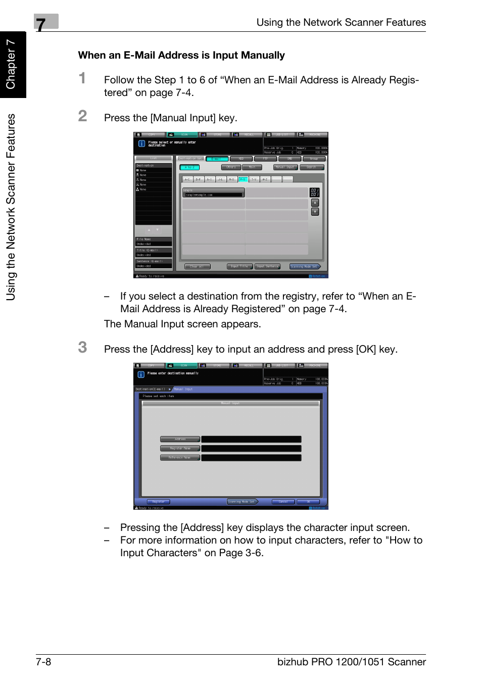 When an e-mail address is input manually, P.7-8 | Konica Minolta bizhub PRO 1200 User Manual | Page 119 / 170
