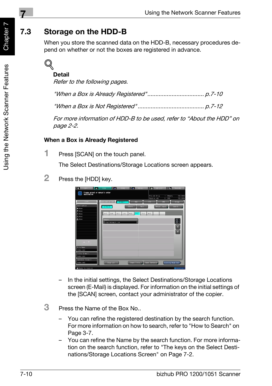 3 storage on the hdd-b, Storage on the hdd-b -10, Storage on the hdd-b | P.7-10 | Konica Minolta bizhub PRO 1200 User Manual | Page 121 / 170
