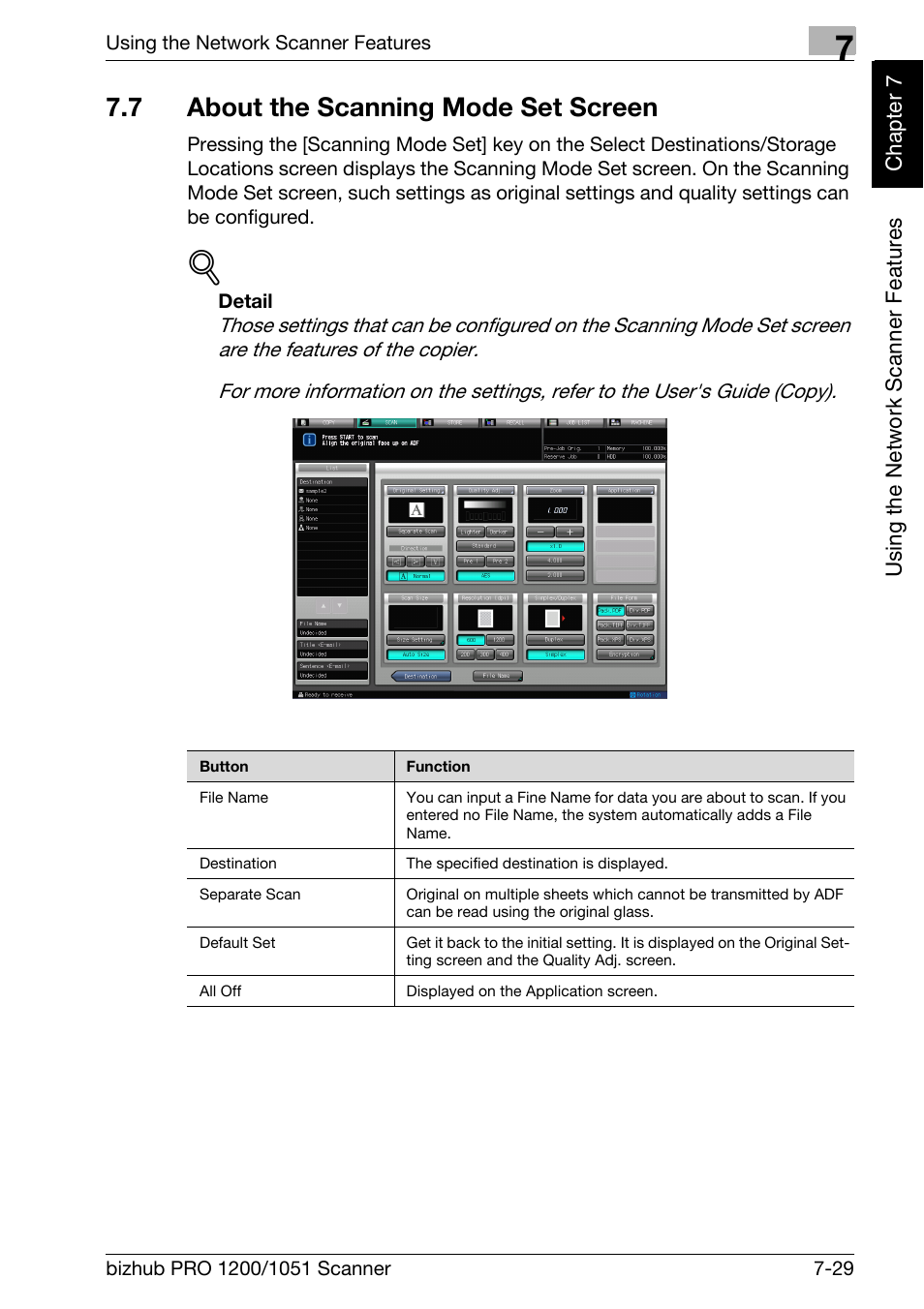 7 about the scanning mode set screen, About the scanning mode set screen -29 | Konica Minolta bizhub PRO 1200 User Manual | Page 140 / 170