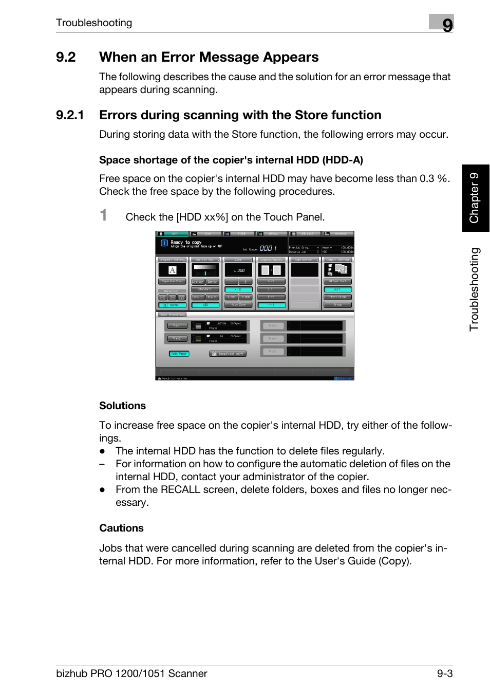 2 when an error message appears, 1 errors during scanning with the store function, When an error message appears -3 | Errors during scanning with the store function -3 | Konica Minolta bizhub PRO 1200 User Manual | Page 156 / 170