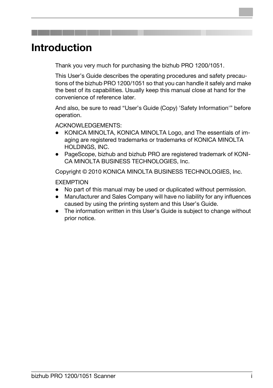 Introduction | Konica Minolta bizhub PRO 1200 User Manual | Page 2 / 170