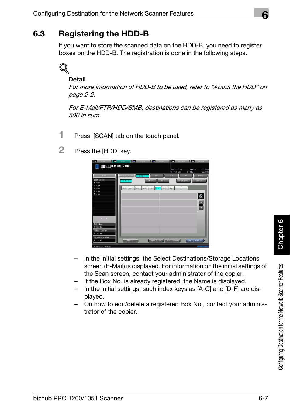 3 registering the hdd-b, Registering the hdd-b -7, Registering the hdd-b | P.6-7 | Konica Minolta bizhub PRO 1200 User Manual | Page 98 / 170