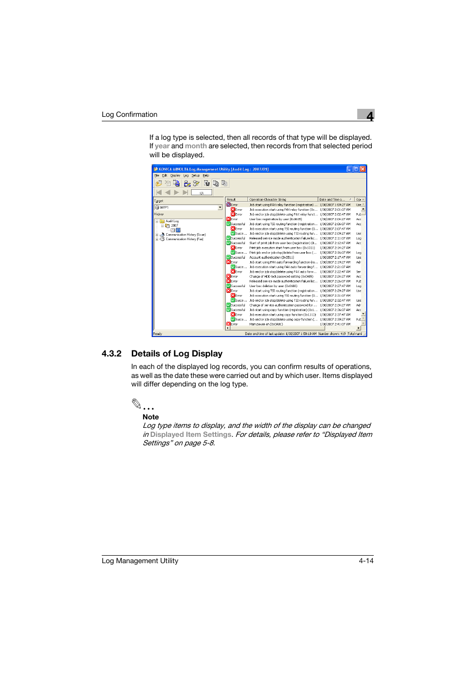 2 details of log display, Details of log display -14 | Konica Minolta PageScope Log Management Utility User Manual | Page 35 / 76