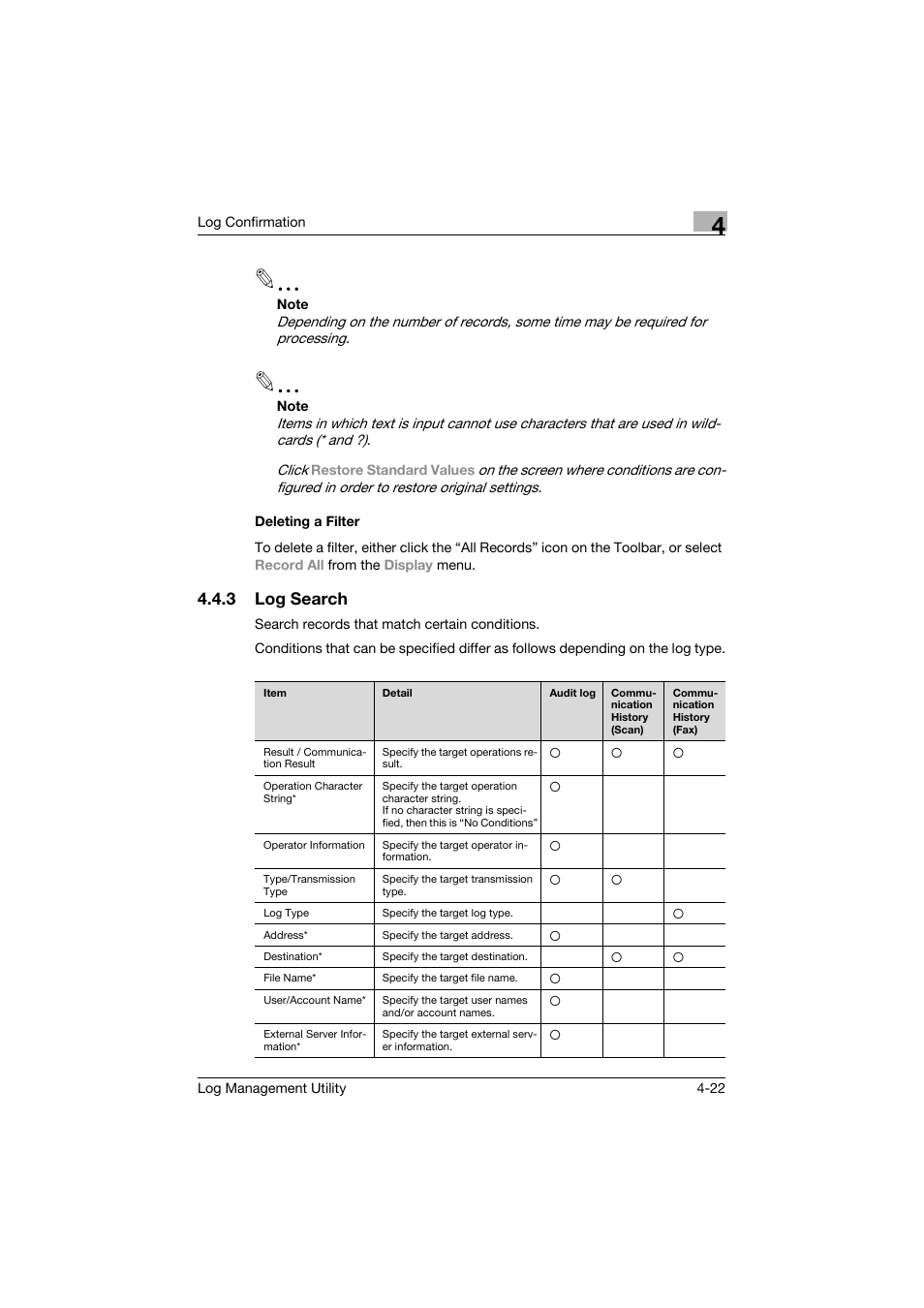3 log search, Log search -22 | Konica Minolta PageScope Log Management Utility User Manual | Page 43 / 76