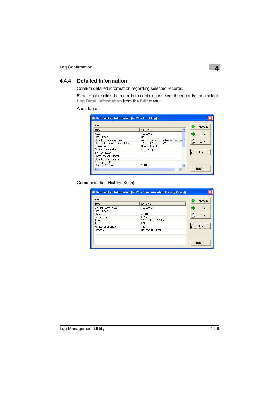 4 detailed information, Detailed information -26 | Konica Minolta PageScope Log Management Utility User Manual | Page 47 / 76