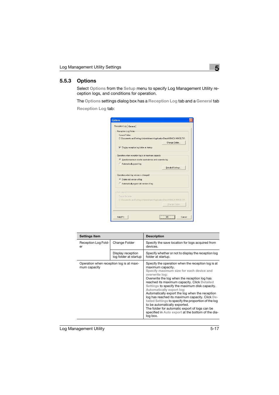 3 options, Options -17 | Konica Minolta PageScope Log Management Utility User Manual | Page 66 / 76