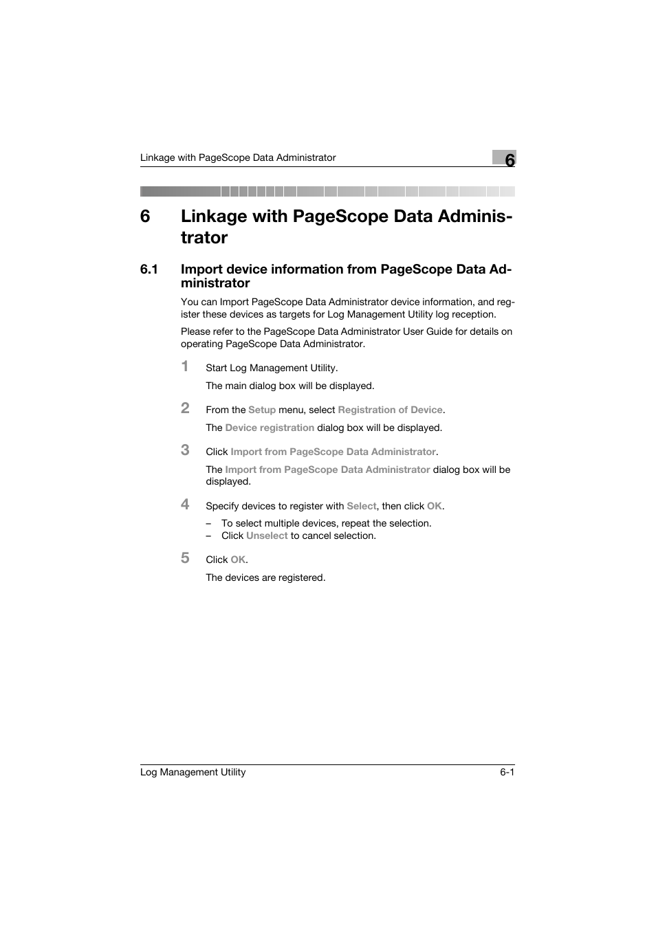 6linkage with pagescope data adminis- trator | Konica Minolta PageScope Log Management Utility User Manual | Page 72 / 76