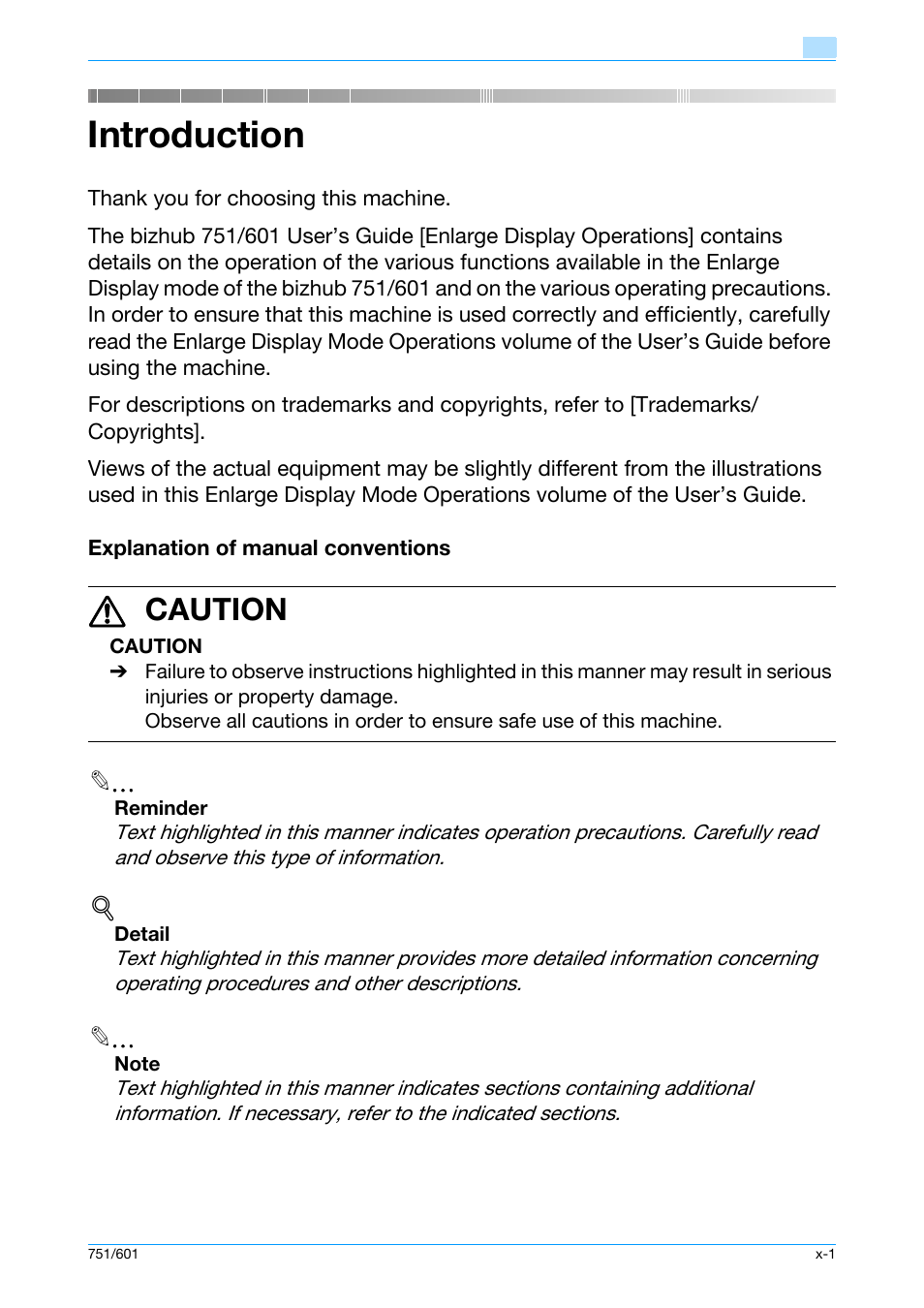 Introduction, 7 caution | Konica Minolta bizhub 601 User Manual | Page 2 / 101